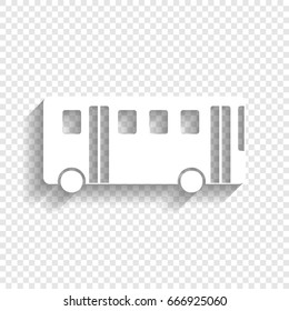 Bus simple sign. Vector. White icon with soft shadow on transparent background.