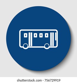 Bus simple sign. Vector. White contour icon in dark cerulean circle at white background. Isolated.