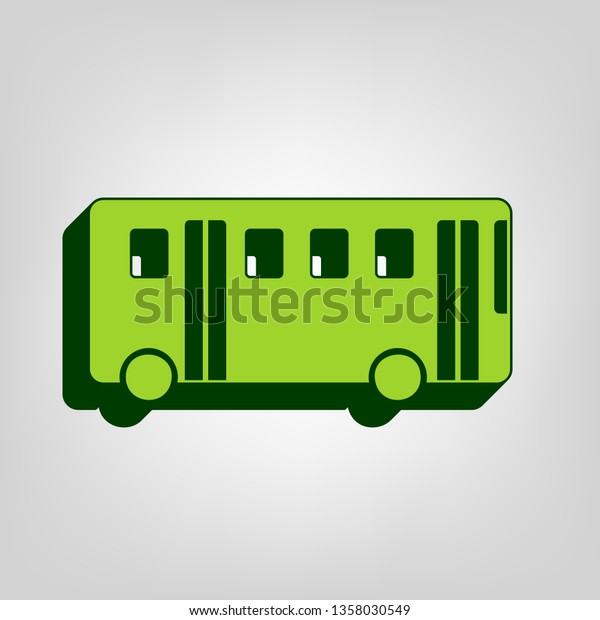Bus simple\
sign. Vector. Yellow green solid icon with dark green external body\
at light colored\
background.