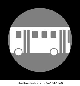 Bus simple sign. White icon in gray circle at black background. Circumscribed circle. Circumcircle.