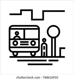 Bus stand black & white line art icon