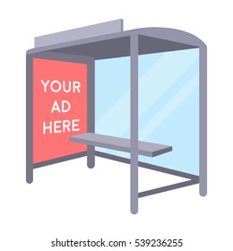 Bus station advertising icon in cartoon style isolated on white background. Advertising symbol stock vector illustration.