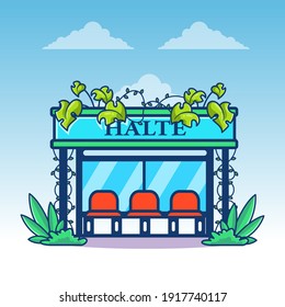 Bus station cartoon icon illustration