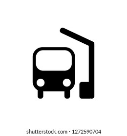 Bus station icon in black. Simple black bus symbol in flat style isolated on white background. Simple bus vector abstract icon for web site design or button to mobile app. Vector illustration.