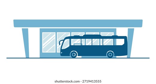 Bus and station icon. Colored silhouette. Front side view. Vector simple flat graphic illustration. Isolated object on a white background. Isolate.
