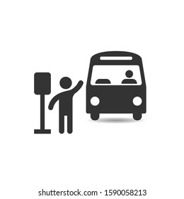 Bus station icon in flat style. Auto stop vector illustration on white isolated background. Autobus vehicle business concept.