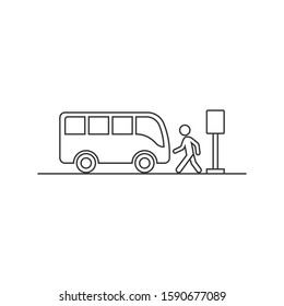 Bus station icon in flat style. Auto stop vector illustration on white isolated background. Autobus vehicle business concept.