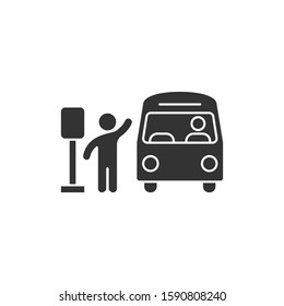 Bus station icon in flat style. Auto stop vector illustration on white isolated background. Autobus vehicle business concept.