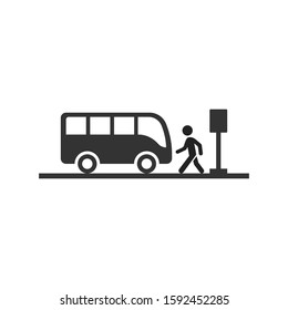 Bus station icon in flat style. Auto stop vector illustration on white isolated background. Autobus vehicle business concept.