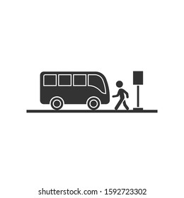 Bus station icon in flat style. Auto stop vector illustration on white isolated background. Autobus vehicle business concept.