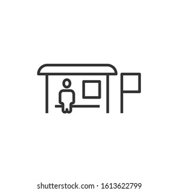 Bus station icon in flat style. Auto stop vector illustration on white isolated background. Autobus vehicle business concept.