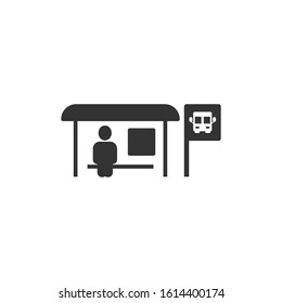 Bus station icon in flat style. Auto stop vector illustration on white isolated background. Autobus vehicle business concept.