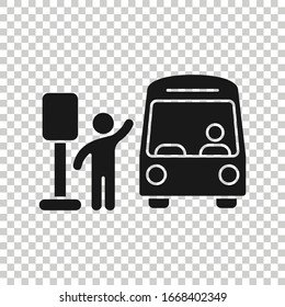 Bus station icon in flat style. Auto stop vector illustration on white isolated background. Autobus vehicle business concept.