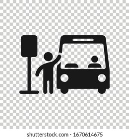 Bus station icon in flat style. Auto stop vector illustration on white isolated background. Autobus vehicle business concept.