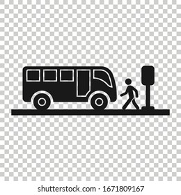 Bus station icon in flat style. Auto stop vector illustration on white isolated background. Autobus vehicle business concept.