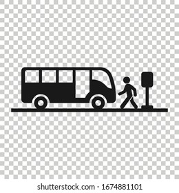 Bus station icon in flat style. Auto stop vector illustration on white isolated background. Autobus vehicle business concept.