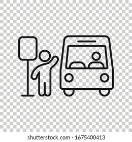 Bus station icon in flat style. Auto stop vector illustration on white isolated background. Autobus vehicle business concept.