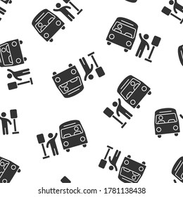 Bus station icon in flat style. Auto stop vector illustration on white isolated background. Autobus vehicle seamless pattern business concept.