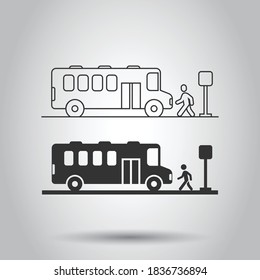 Bus station icon in flat style. Auto stop vector illustration on white isolated background. Autobus vehicle business concept.