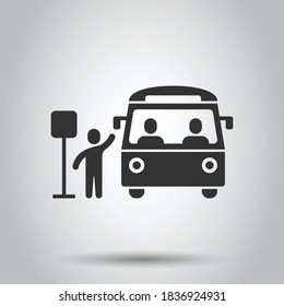 Bus station icon in flat style. Auto stop vector illustration on white isolated background. Autobus vehicle business concept.