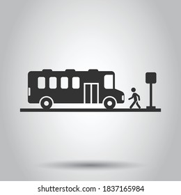 Bus station icon in flat style. Auto stop vector illustration on white isolated background. Autobus vehicle business concept.