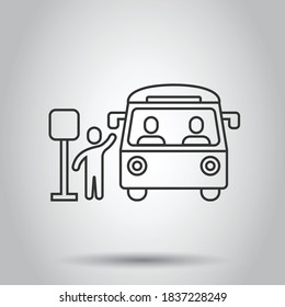 Bus station icon in flat style. Auto stop vector illustration on white isolated background. Autobus vehicle business concept.