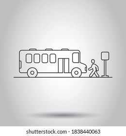 Bus station icon in flat style. Auto stop vector illustration on white isolated background. Autobus vehicle business concept.