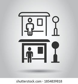 Bus station icon in flat style. Auto stop vector illustration on white isolated background. Autobus vehicle business concept.