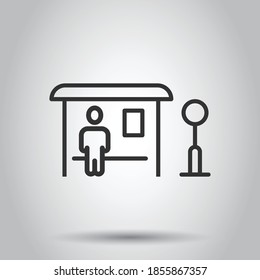 Bus station icon in flat style. Auto stop vector illustration on white isolated background. Autobus vehicle business concept.