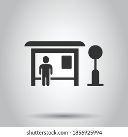 Bus station icon in flat style. Auto stop vector illustration on white isolated background. Autobus vehicle business concept.