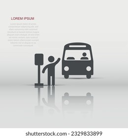 Bus station icon in flat style. Auto stop vector illustration on white isolated background. Autobus vehicle business concept.