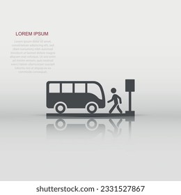 Bus station icon in flat style. Auto stop vector illustration on white isolated background. Autobus vehicle business concept.