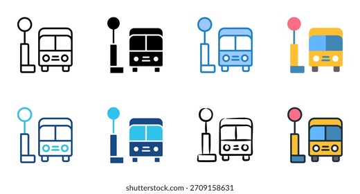 Conjunto de iconos de estación de autobús colección de Vector de estilo múltiple. Trazo editable 
