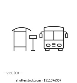 bus station icon, bus stop, view front, thin line web symbol on white background - editable stroke vector illustration eps10