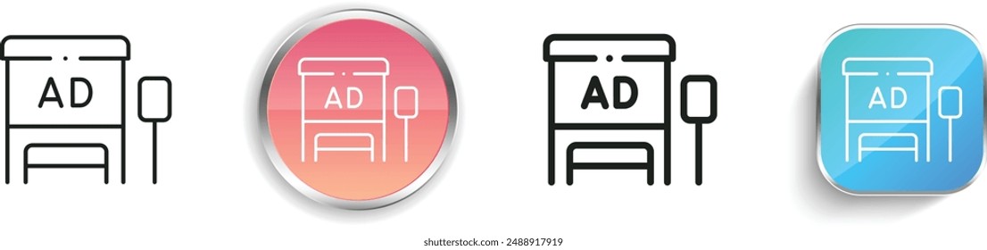 Symbol für Busbahnhof. Flaches, lineares, regelmäßiges Design im Button-Stil isoliert auf weißem Hintergrund