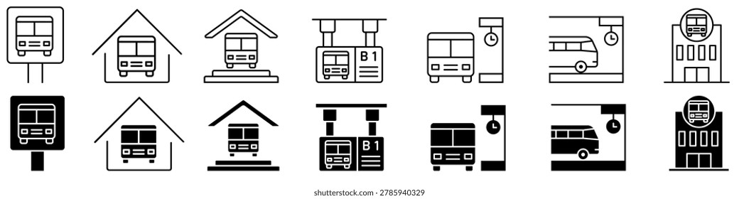 Bus station icon vector set. Depot Illustration sign collection. Bus stop symbol. Bus logo.