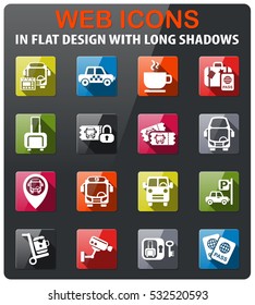 bus station icons set in flat design with long shadow