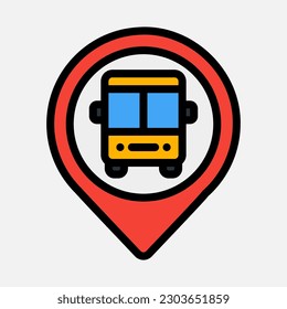 Bus station location icon in filled line style, use for website mobile app presentation