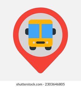 Icono de ubicación de la estación de autobuses en estilo plano, uso para presentación de aplicaciones móviles del sitio web