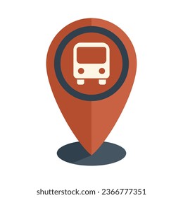 Vector plano del icono de ubicación de la estación de autobuses. Traslado al aeropuerto. Tráfico del hotel aislado