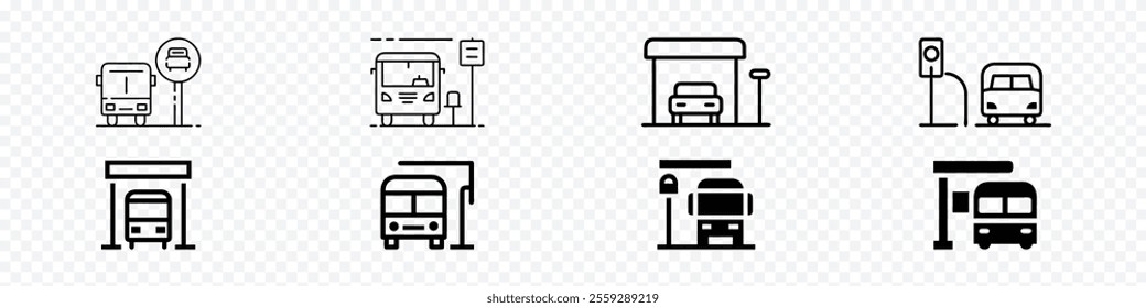 Bus Station Sign, bus station icon, Bus Stop Icon, set of public transport stop signs, Bus stop icon