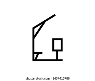 Bus station single icon. Black vector outline pictogram for web design. Isoleted sing for website on whiite background. Flat monochrome transport symbol.  