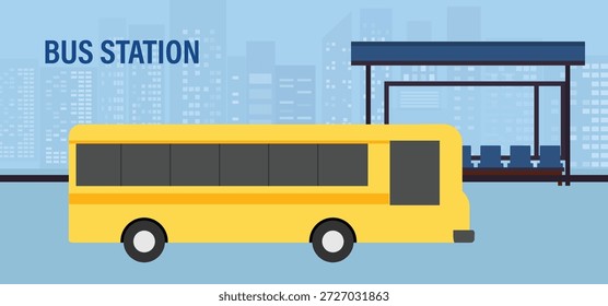 Bus station and bus stop vector illustration