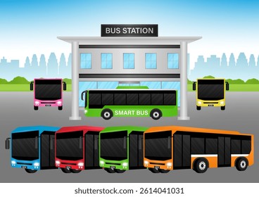 Bus Station. Bus Terminal. Vector Illustration.