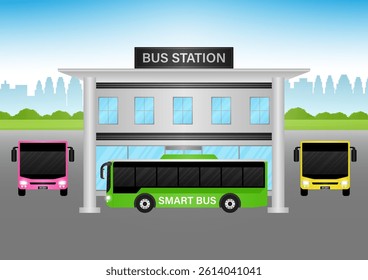 Bus Station. Bus Terminal. Vector Illustration.