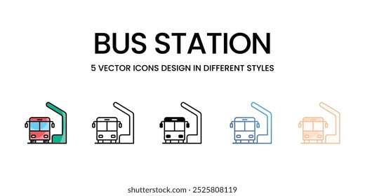 Ícones vetoriais da estação de ônibus definir ilustração de stock