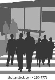Bus Station -  Vector Illustration
