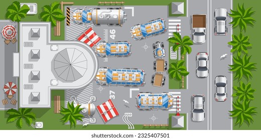 Bus station. View from above. Vector illustration.