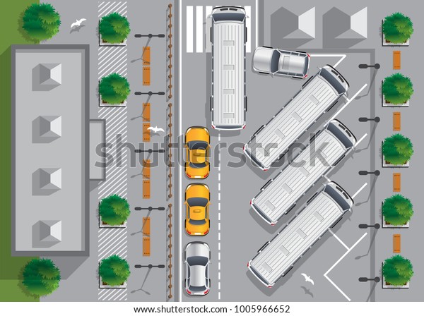 Bus\
station. View from above. Vector\
illustration.