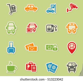 bus station web icons on color paper stickers for user interface